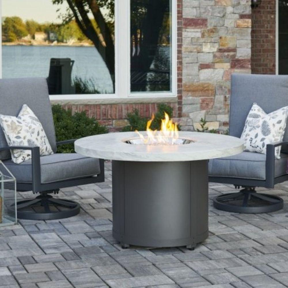 The Outdoor GreatRoom Company Beacon White Onyx Dining Height Gas Fire Pit Table