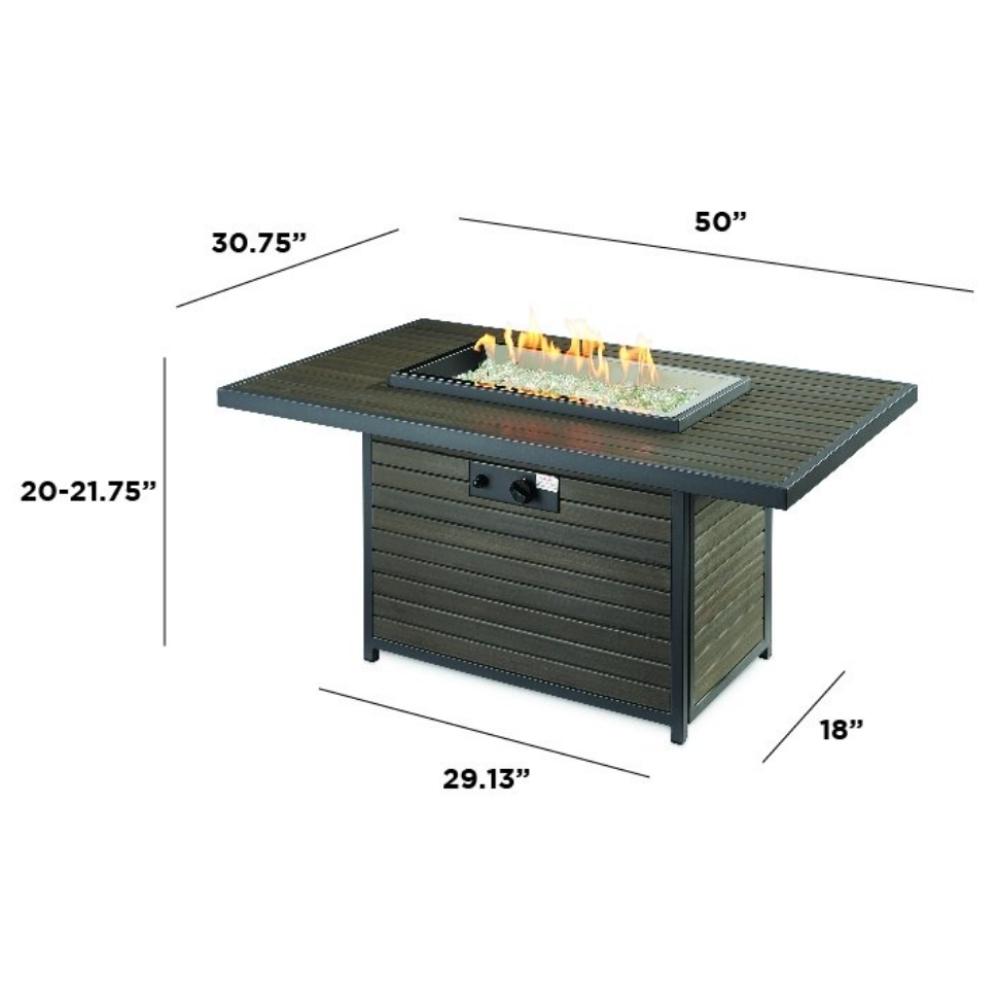 The Outdoor GreatRoom Company Brooks 50" Rectangular Gas Fire Pit Table Specs
