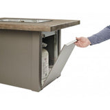 Havenwood 44-inch Driftwood Rectangular Gas Fire Pit Table Access door with Gray Base