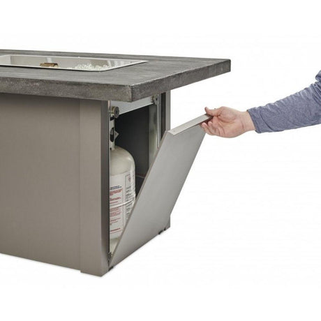 Havenwood 44-inch Stone Gray Rectangular Gas Fire Pit Table Access door with Gray Base