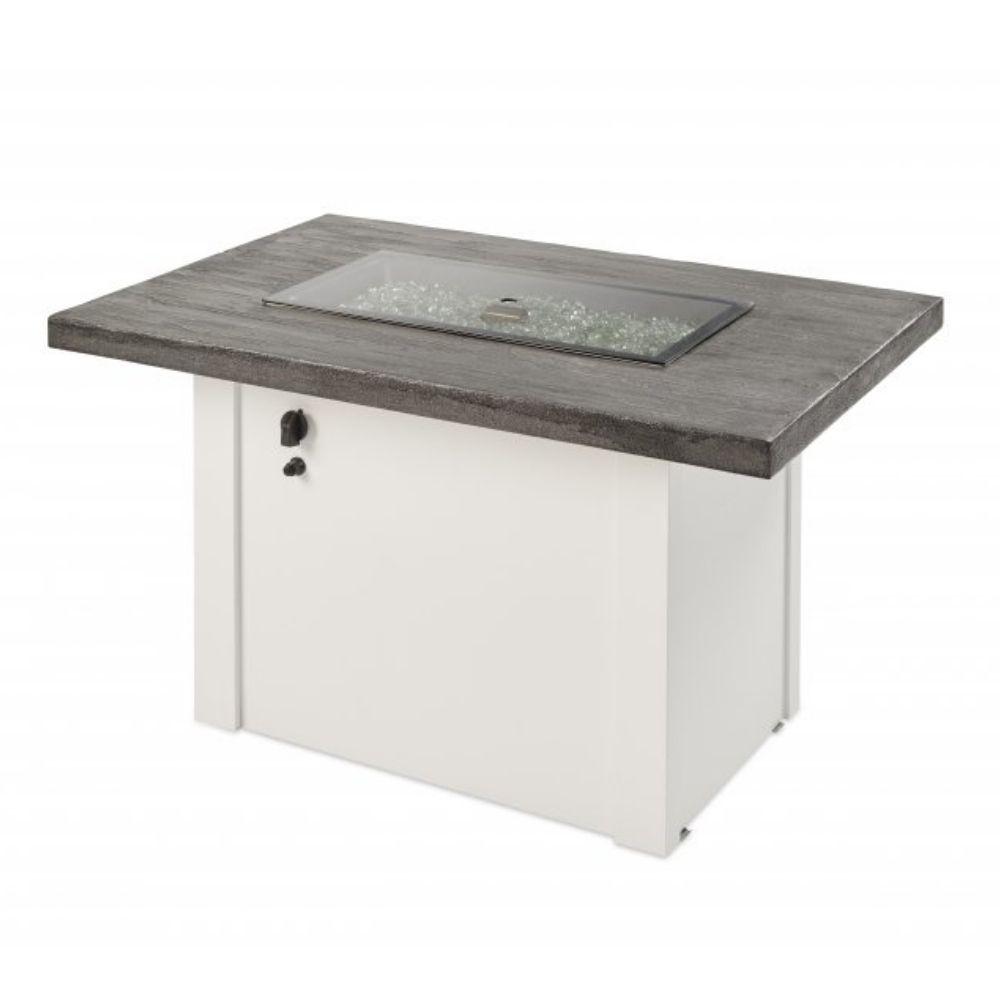 Havenwood 44-inch Stone Gray Rectangular Gas Fire Pit Table with Glass Cover White Base