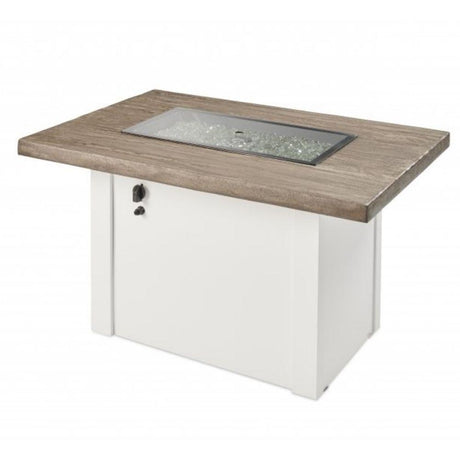 Havenwood 44-inch Driftwood Rectangular Fire Pit Table with Glass Cover and white Base