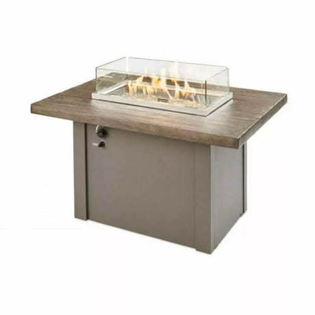 Havenwood 44-inch Driftwood Rectangular Fire Pit Table with Wind Guard and Gray Base