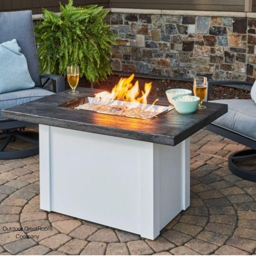 Havenwood 44-inch Rectangular Gas Fire Pit Table with Stone Gray Top and white Base