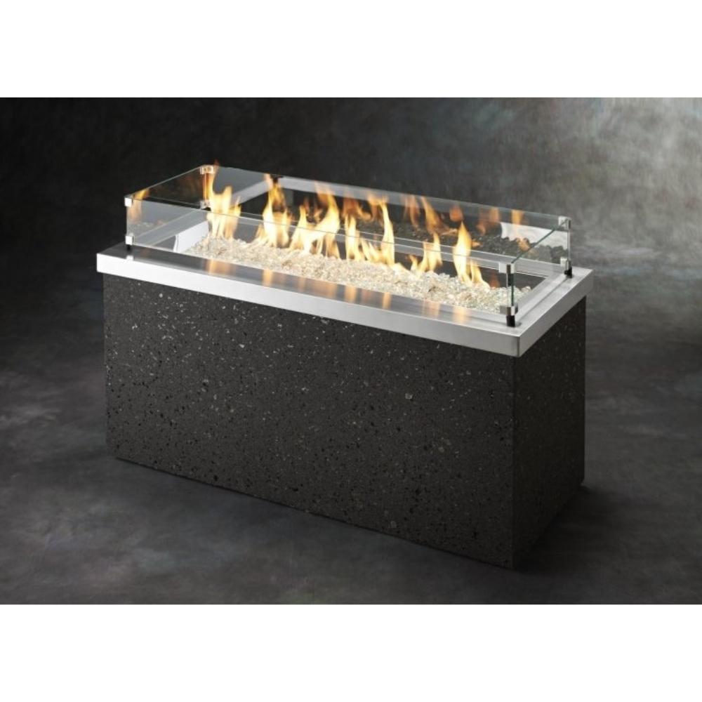 Stainless Steel Key Largo Linear Gas Fire Pit Table with Optional Wind Guard