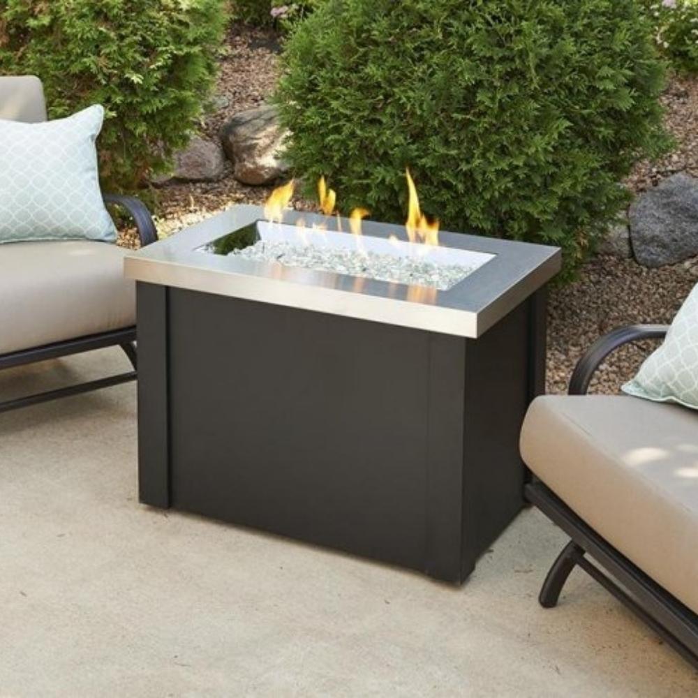 Stainless Steel Providence Rectangular Gas Fire Pit Table in Outdoor Space