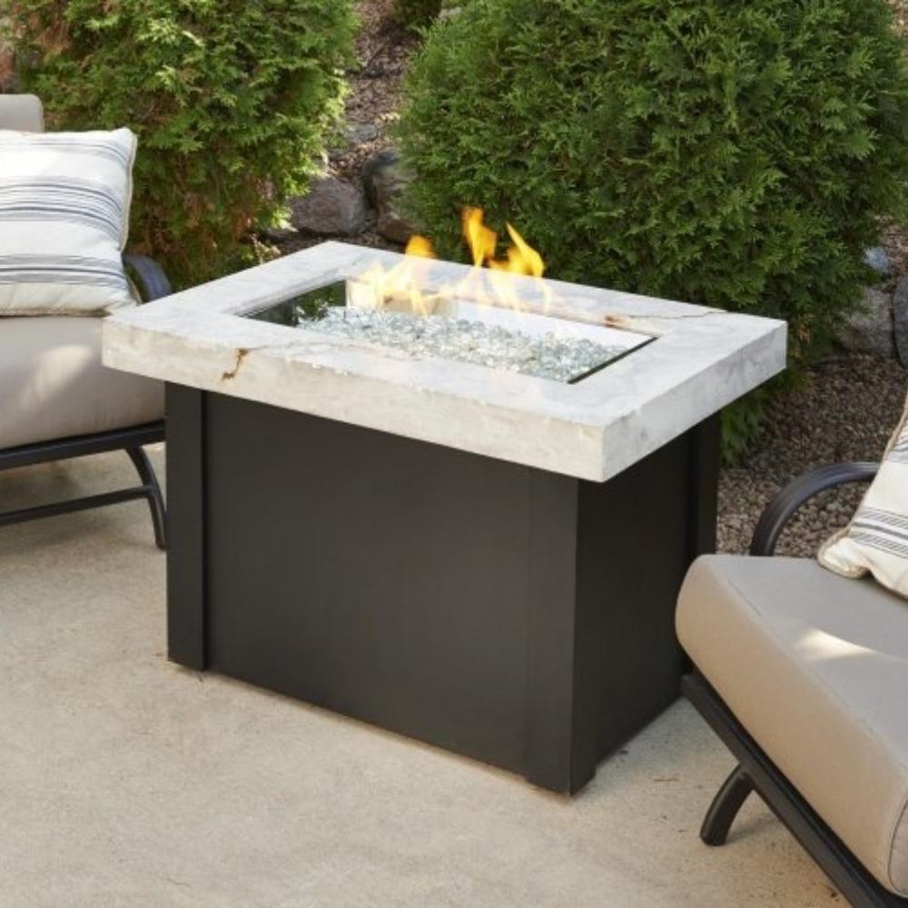 White Providence Rectangular Gas Fire Pit Table in Outdoor Space