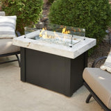 White Providence Rectangular Gas Fire Pit Table with Optional Wind Guard