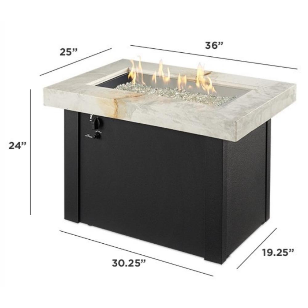 White Providence Rectangular Gas Fire Pit Table Specs