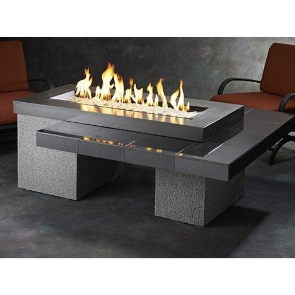 The Outdoor GreatRoom Company Uptown 65" Black Linear Fire Pit Table in Seating Area