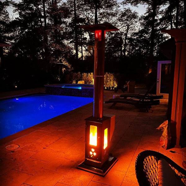 Timber Stoves Lil Timber Stainless Steel Pellet Patio Heater by the pool