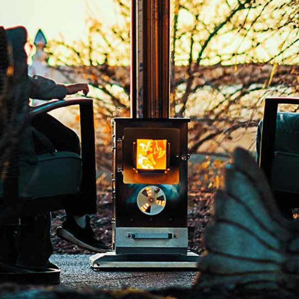 Close up on the Timber Stoves Lil' Timber Stainless Steel Portable Pellet Heater's burner