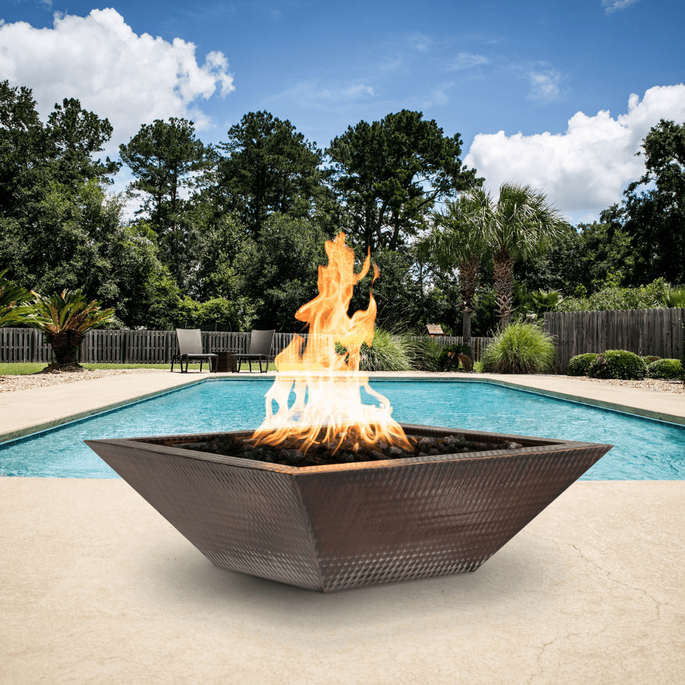 top fires maya copper fire bowl in pool area