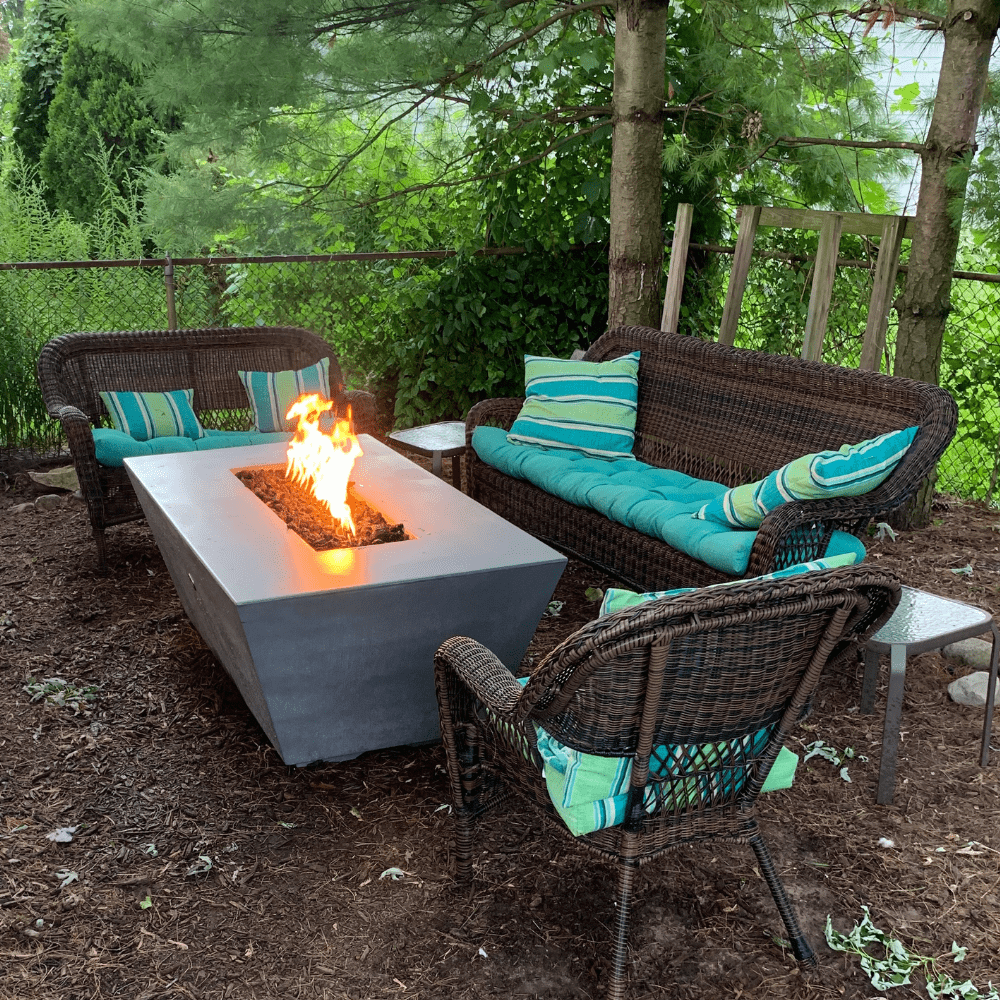 top fires angelus fire pit in seating area