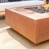 cabo corten steel linear fire pit at a backyard