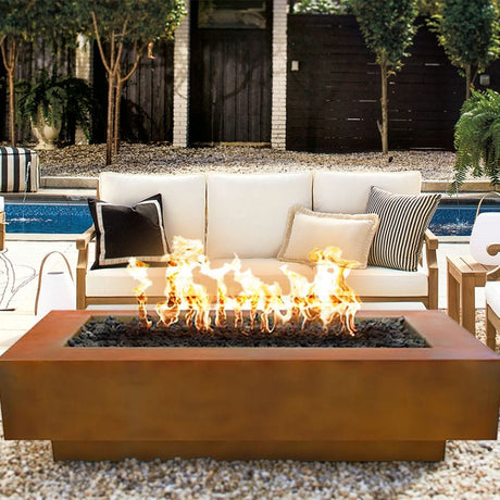 Top Fires 96" Coronado Corten Steel Gas Fire Pit in Outdoor Area