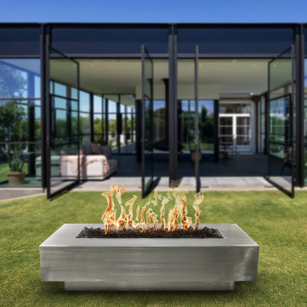 Top Fires Coronado 96" Stainless Steel Gas Fire Pit on Grass