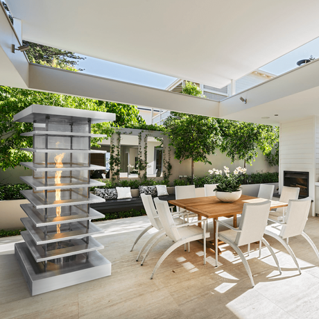 Top Fires Stainless Steel High-Rise Fire Tower in patio