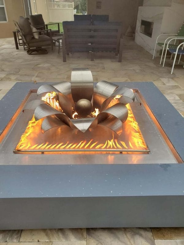 Customized Top Fires Lotus Flower Ornamental Gas Burner on Cabo Fire Pit - close-up view