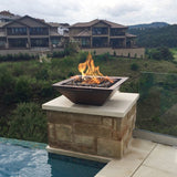 Top Fires Maya 24-Inch Square Copper Gas Fire and Water Bowl Poolside