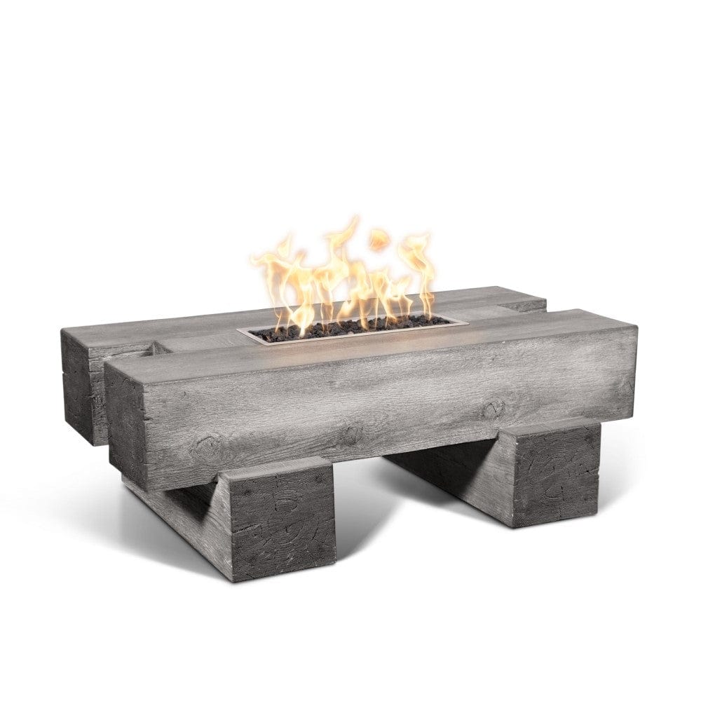 Top Fires Palo Rectangular Wood Grain GFRC Gas Fire Pit Table in Ivory