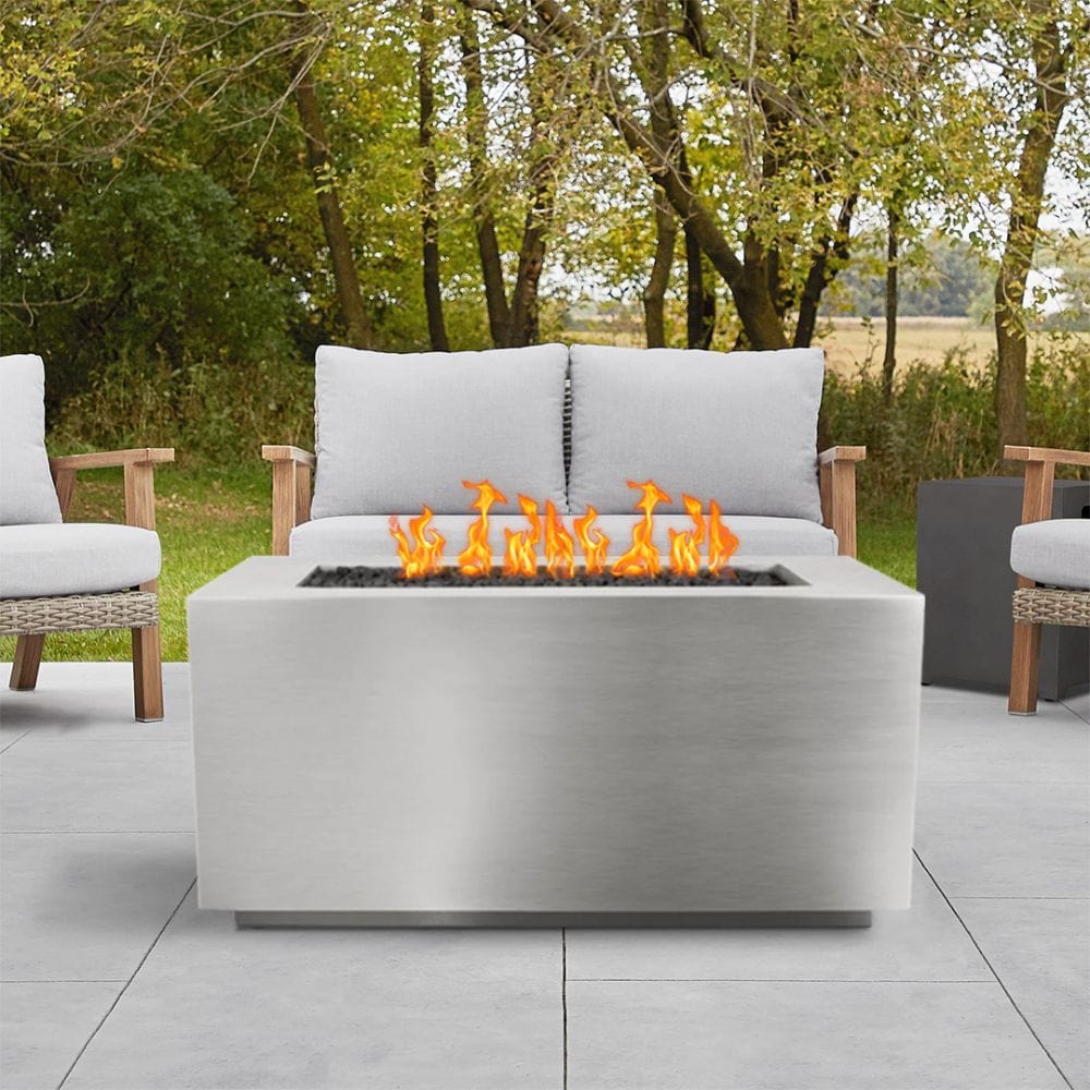 Top Fires Pismo 48" Stainless Steel Gas Fire Pit Outdoors with Sofa Set
