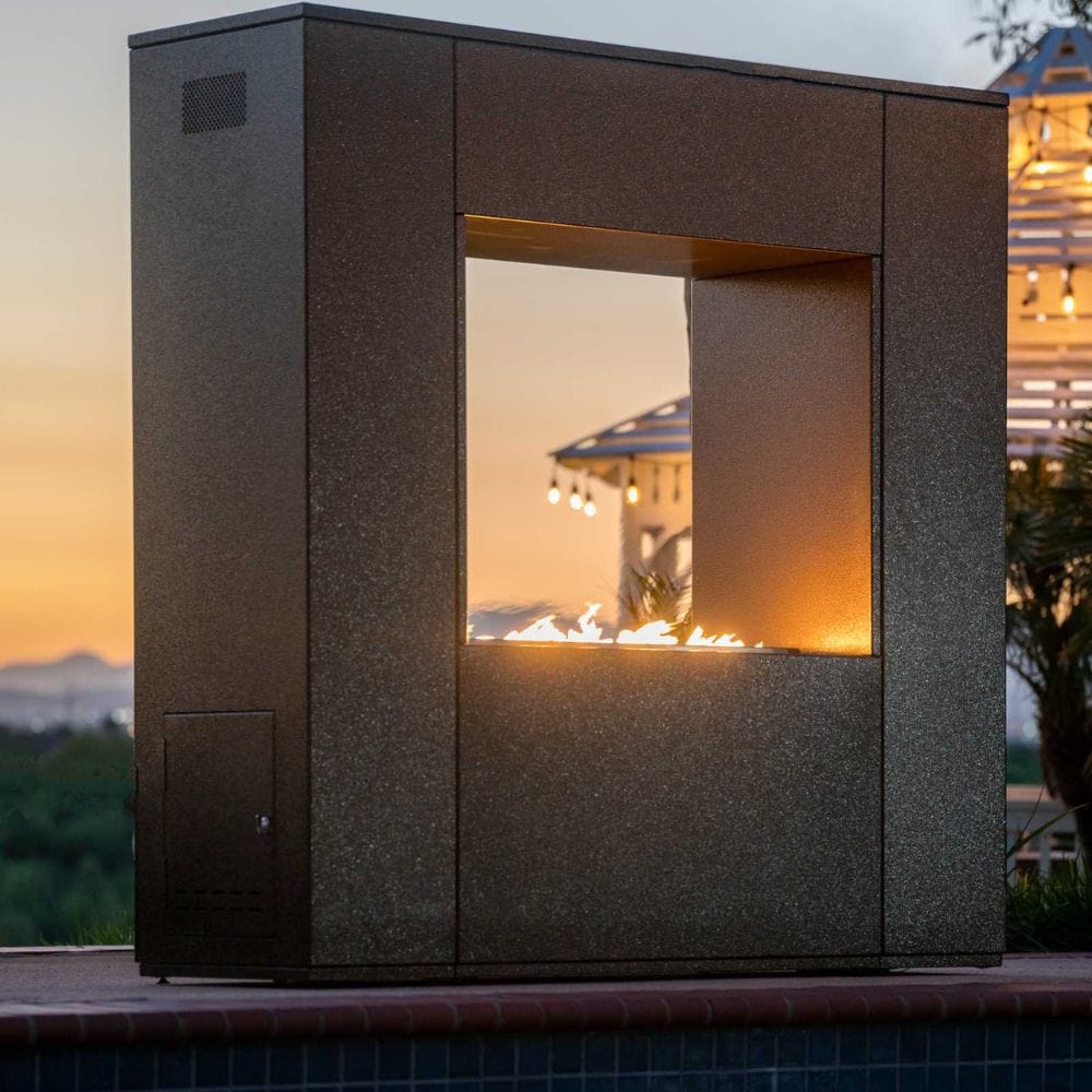 top fires william black powder coated steel square outdoor gas fireplace by the pool