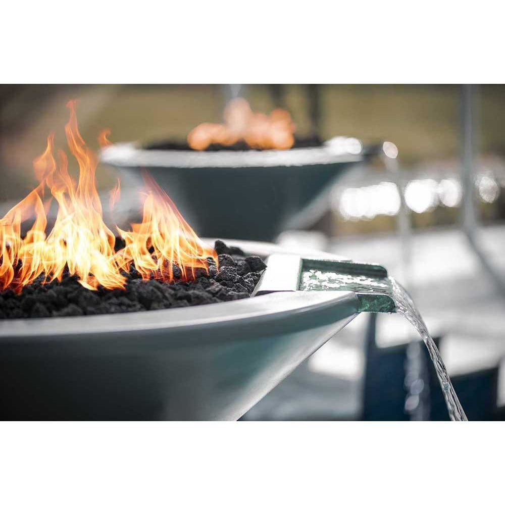 Top Fires Round Concrete Gas Fire and Water Bowl in Gray Side View