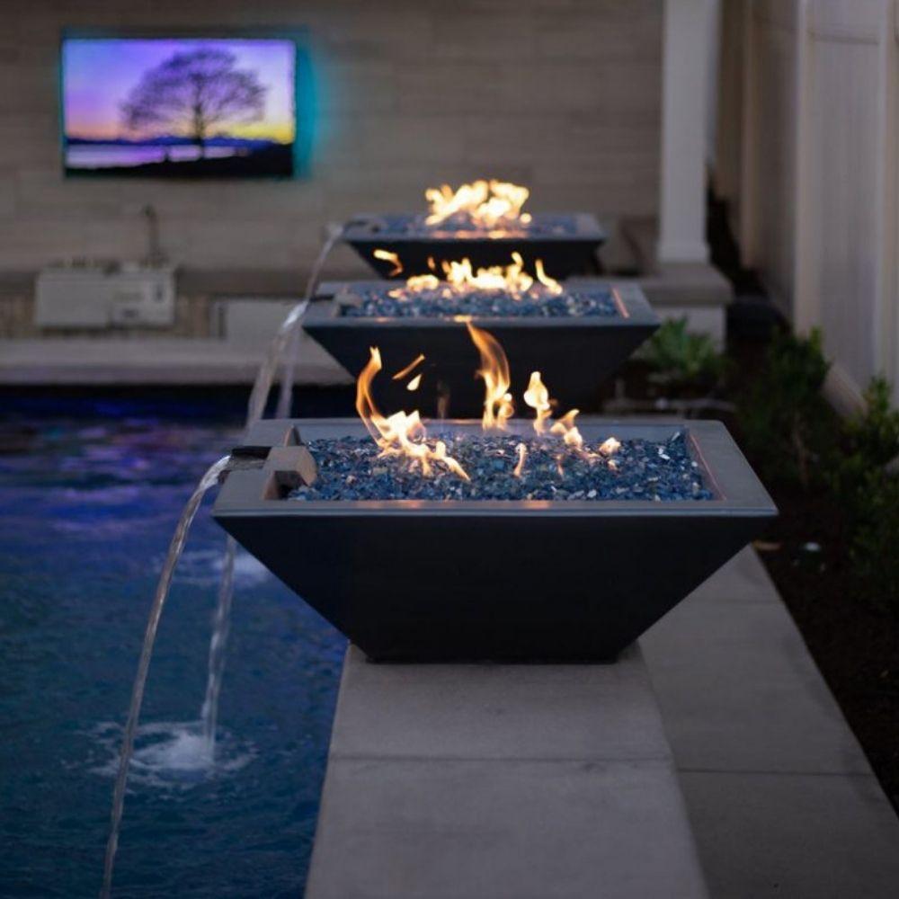 Top Fires 24" Square Black Concrete Gas Fire and Water Bowl - Match Lit