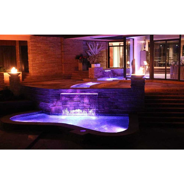 Top Fires Square Concrete Gas Fire Bowl in Pool Area - close-up view