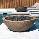 Top Fires 27-inch Oak Sedona Wood Grain GFRC Gas Fire Bowl by the pool