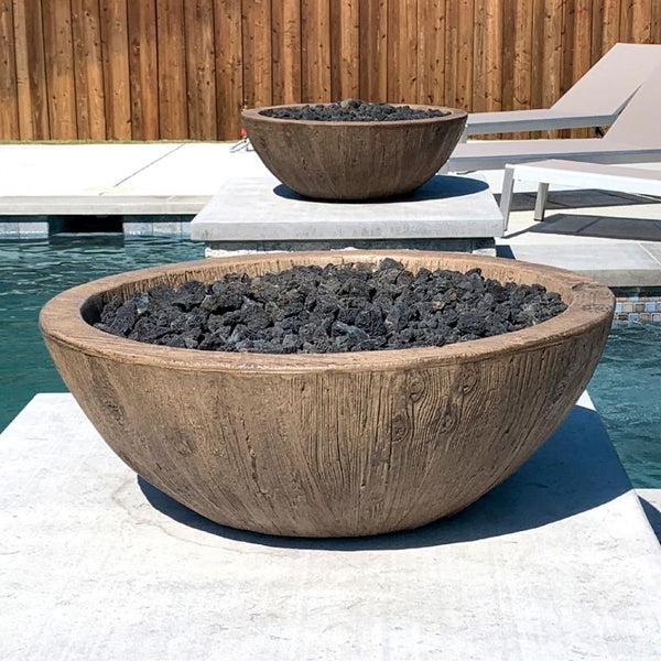 Top Fires 27-inch Oak Sedona Wood Grain GFRC Gas Fire Bowl by the pool