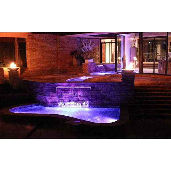 Top Fires Square Concrete Gas Fire Bowl in Pool Area - close-up view