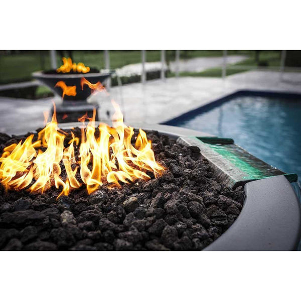 Top Fires Round Concrete Gas Fire and Water Bowl with Lava Rocks - installation view