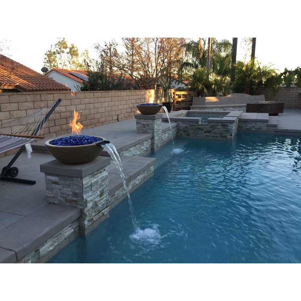 Top Fires Round Concrete Gas Fire and Water Bowl Pool Accent
