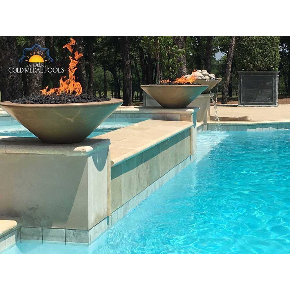 Top Fires Round Concrete Gas Fire and Water Bowl Poolside