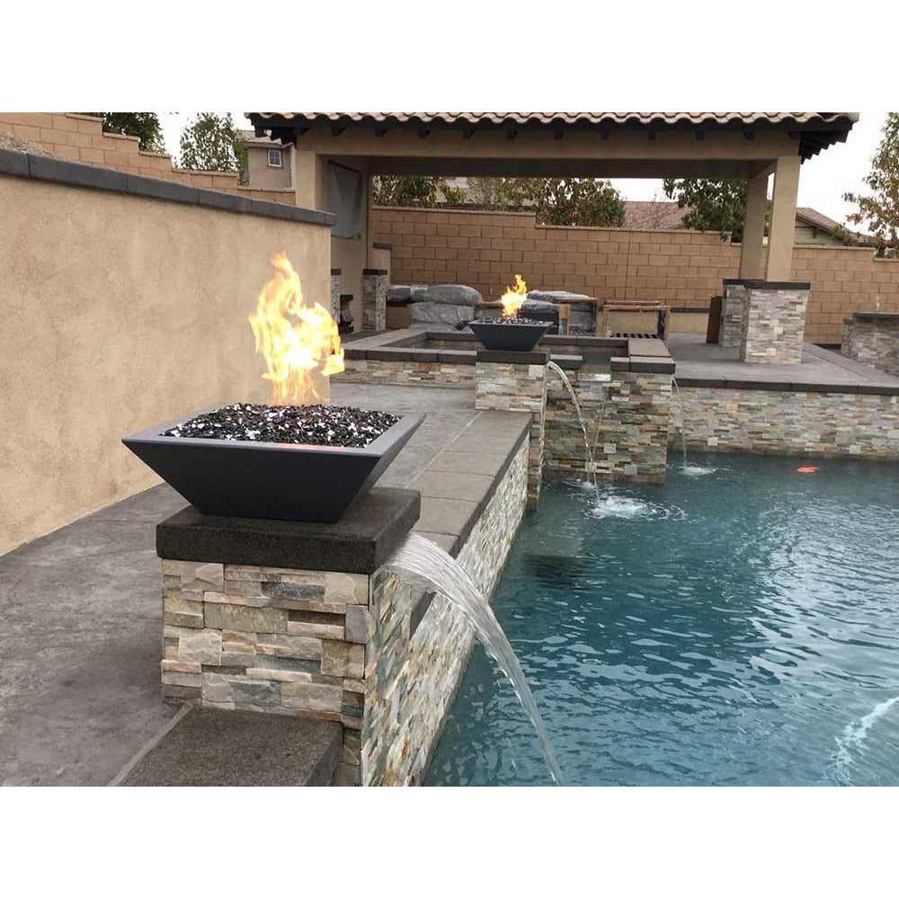 Top Fires Square Concrete Gas Fire Bowl in Black Pool Accent