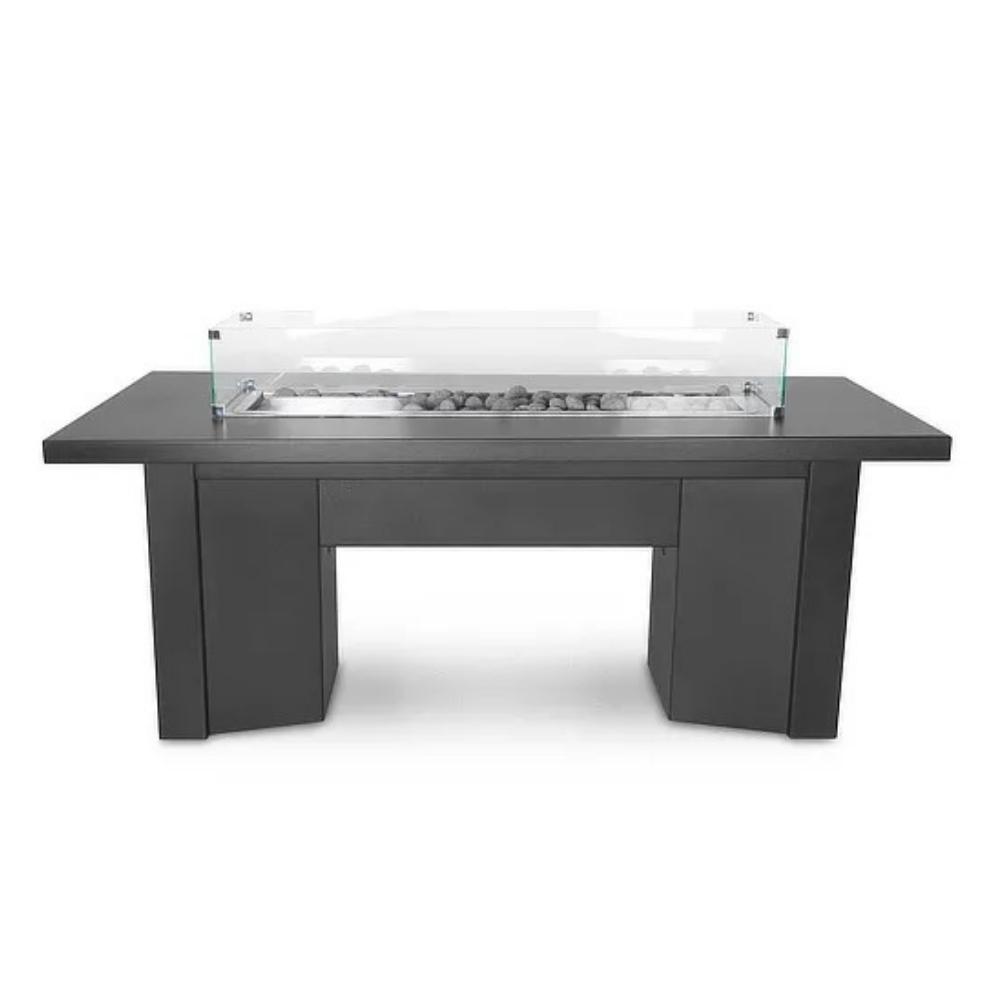 Top Fires Alameda 78" Rectangular Black Steel Gas Fire Pit Table with Optional Windguard