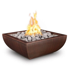 Top Fires Avalon Square Hammered Copper Gas Fire Bowl - Electronic - front view