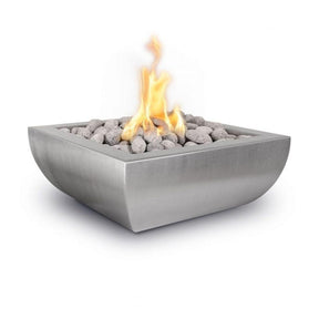 Top Fires Avalon Square Stainless Steel Gas Fire Bowl - Match Lit - front view