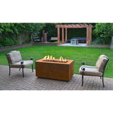 Top Fires Rectangular Corten Steel Fire Pit in outdoor patio