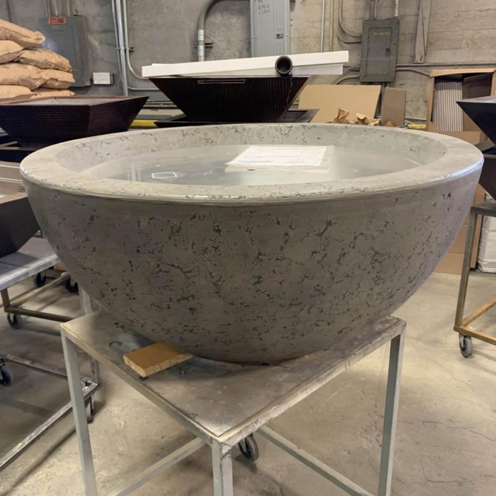 Top Fires Luna Round Concrete Gas Fire Bowl in Rustic Moss Stone