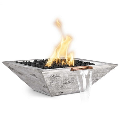 Top Fires Maya Square Wood Grain GFRC Gas Fire and Water Bowl - Electronic