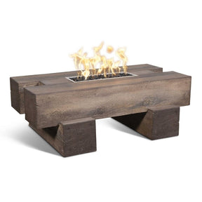Top Fires Palo Rectangular Wood Grain GFRC Gas Fire Pit Table - front view