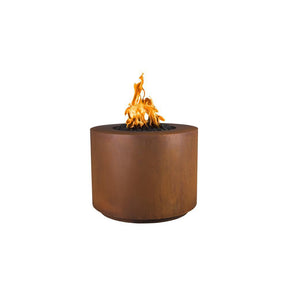 Top Fires Round Corten Steel Gas Fire Pit - Match Lit - front view