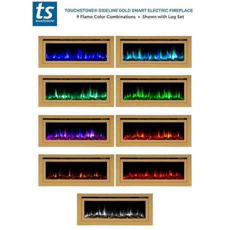 touchstone sideline gold smart electric fireplace flame colors with log set