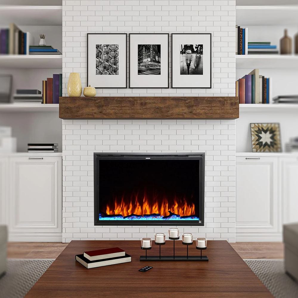 Touchstone Forte Elite Electric Fireplace with wood mantel in modern farmhouse room
