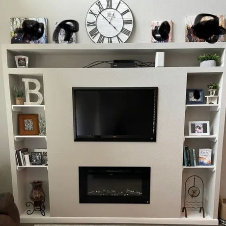 Touchstone Sideline 28-Inch Recessed Electric Fireplace (#80028) under TV