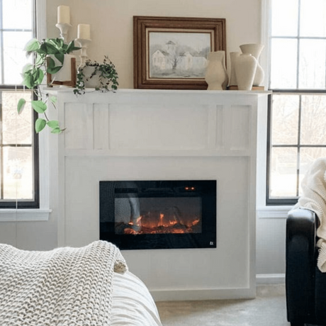 Touchstone Sideline 28-Inch Recessed Electric Fireplace (#80028) in Bedroom