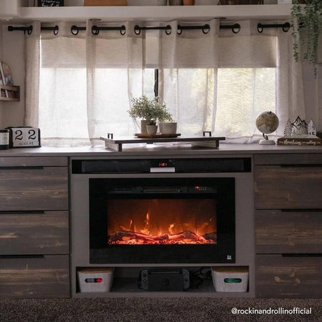 Touchstone Sideline 28-Inch Recessed Electric Fireplace (#80028) Built into Cabinet